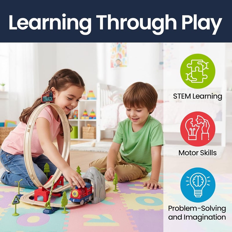 Atlasonix Train Toys for Toddlers 3-5 | Electric Train Set for Kids - Toy Train, Railway Station with Loop, Bridge & Signs - Montessori Educational Fun Trains Toy for Boys Girls Birthday Gift - Image 2